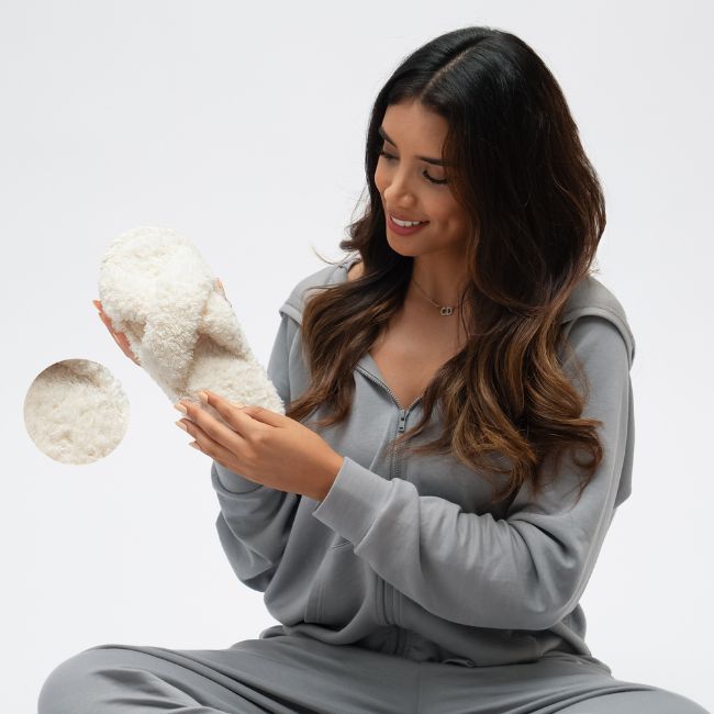 CRISS CROSS FLUFFY SLIPPERS WITH THICK NON SLIP SOLE FOR COZY INDOOR COMFORT