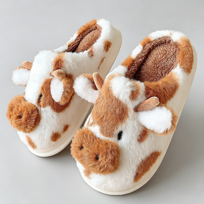 THE CLOUDIES | SPOTTED COW PLUSH WINTER SLIPPERS