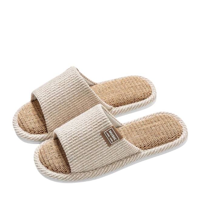 THE CLOUDIES | UNISEX NATURAL LINEN HOUSE SLIPPERS - BREATHABLE NON-SLIP LINEN SLIDES FOR SUMMER