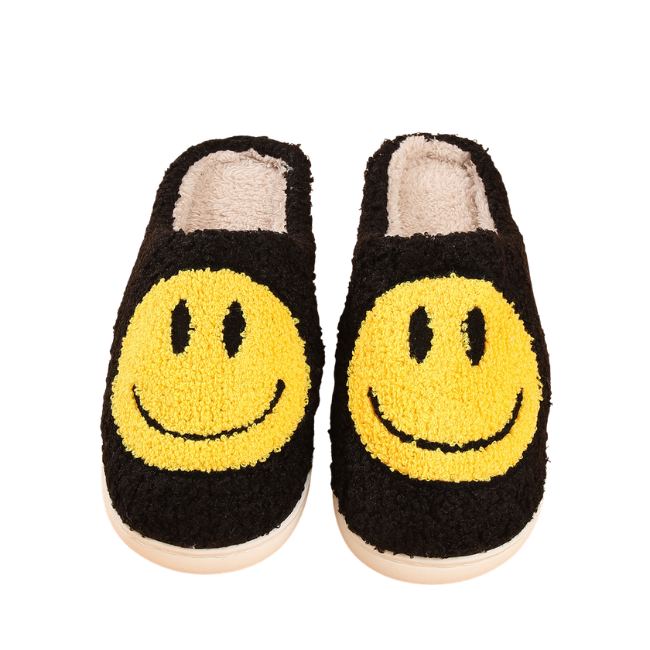 THE CLOUDIES | HAPPY FACE SMILEY SLIPPERS - COZY PLUSH WINTER HOUSE SHOES FOR COUPLES