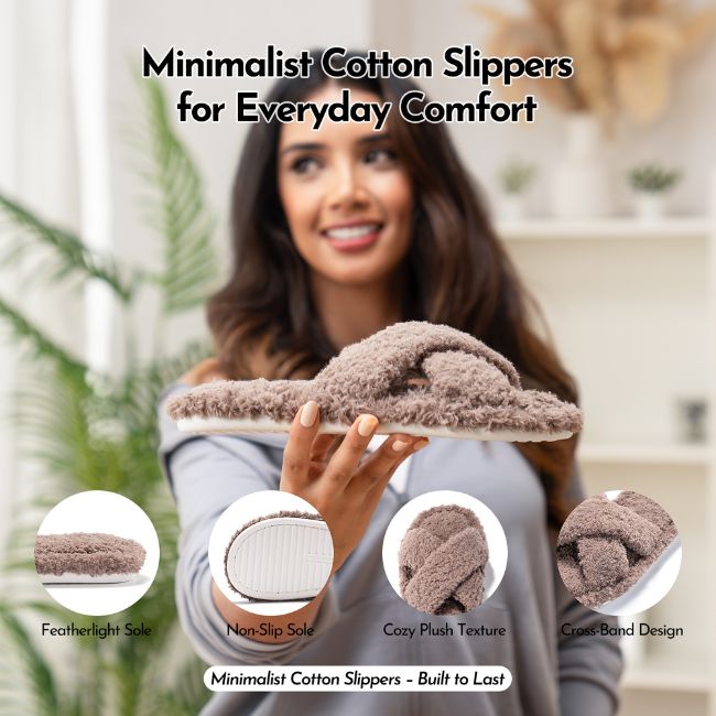 CRISS CROSS FLUFFY SLIPPERS WITH THICK NON SLIP SOLE FOR COZY INDOOR COMFORT