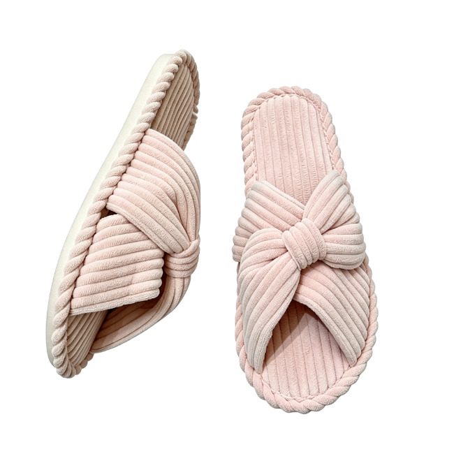 The Cloudies US | Women's Cute Bowknot Cotton Linen Cross Strap House Slippers