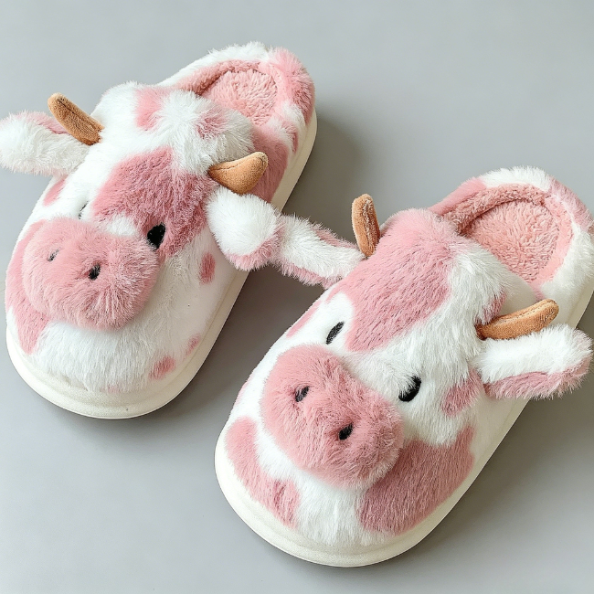 THE CLOUDIES | SPOTTED COW PLUSH WINTER SLIPPERS