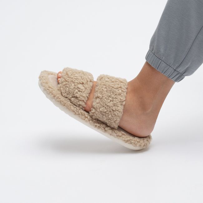 FLUFFY ORTHOPEDIC SLIPPERS – DOUBLE-STRAP SHERPA HOUSE SLIDES WITH THICK