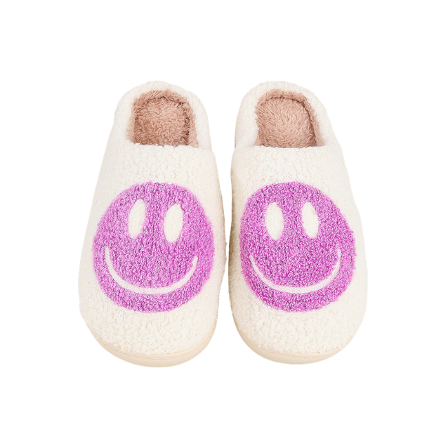 THE CLOUDIES | HAPPY FACE SMILEY SLIPPERS - COZY PLUSH WINTER HOUSE SHOES FOR COUPLES