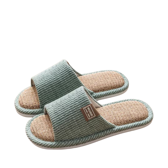 THE CLOUDIES | UNISEX NATURAL LINEN HOUSE SLIPPERS - BREATHABLE NON-SLIP LINEN SLIDES FOR SUMMER