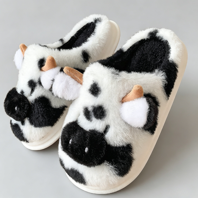 THE CLOUDIES | SPOTTED COW PLUSH WINTER SLIPPERS