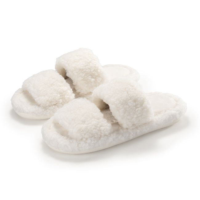 FLUFFY ORTHOPEDIC SLIPPERS – DOUBLE-STRAP SHERPA HOUSE SLIDES WITH THICK