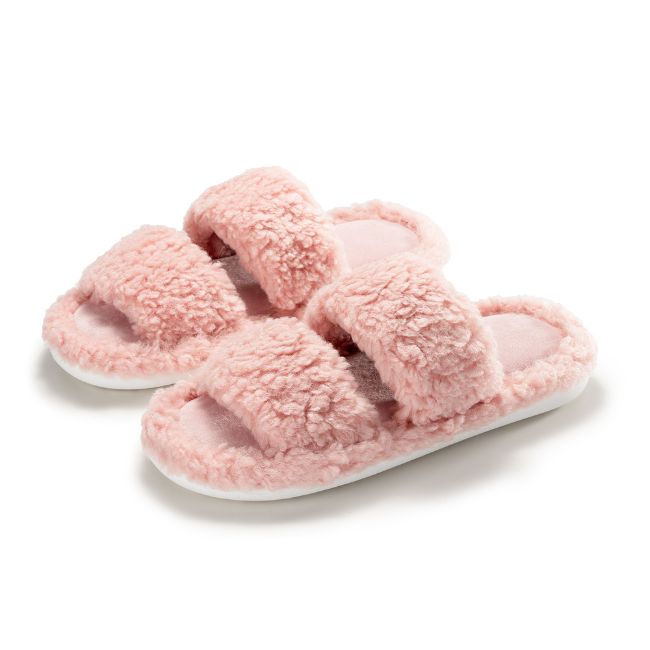 FLUFFY ORTHOPEDIC SLIPPERS – DOUBLE-STRAP SHERPA HOUSE SLIDES WITH THICK