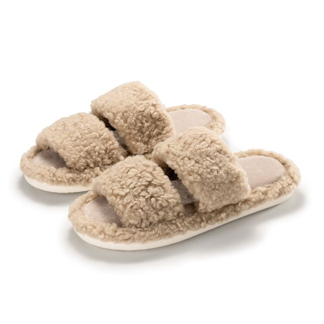 FLUFFY ORTHOPEDIC SLIPPERS – DOUBLE-STRAP SHERPA HOUSE SLIDES WITH THICK