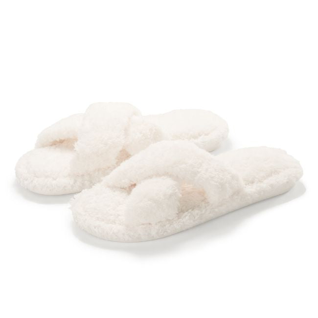 CRISS CROSS FLUFFY SLIPPERS WITH THICK NON SLIP SOLE FOR COZY INDOOR COMFORT