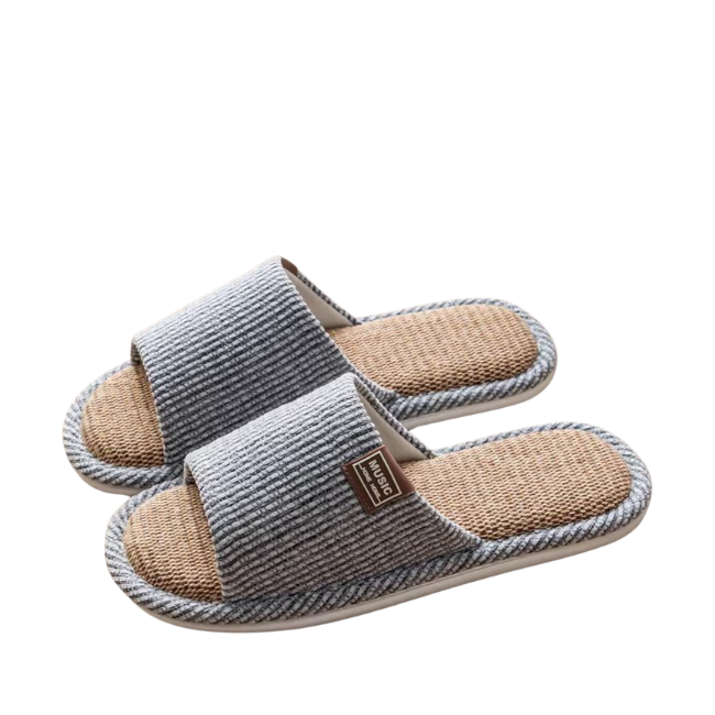 THE CLOUDIES | UNISEX NATURAL LINEN HOUSE SLIPPERS - BREATHABLE NON-SLIP LINEN SLIDES FOR SUMMER
