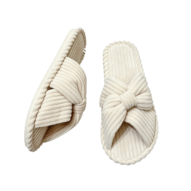 The Cloudies US | Women's Cute Bowknot Cotton Linen Cross Strap House Slippers
