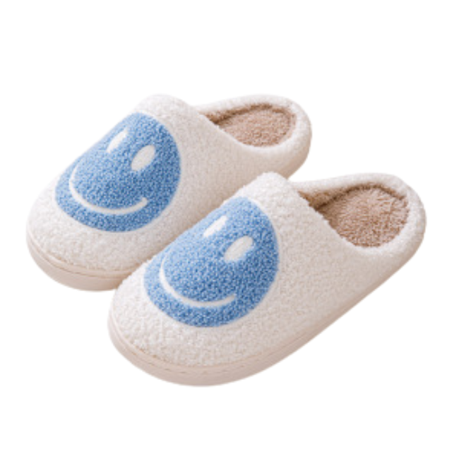 THE CLOUDIES | HAPPY FACE SMILEY SLIPPERS - COZY PLUSH WINTER HOUSE SHOES FOR COUPLES
