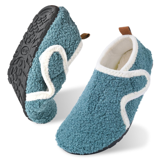THE CLOUDIES | UNISEX FLEECE-LINED INDOOR SLIPPER SHOES - COZY BAREFOOT SLIPPER SOCKS WITH RUBBER SOLE