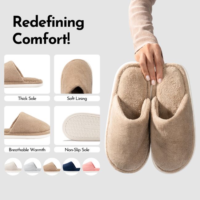 PLUSH INDOOR SLIPPERS WITH SOFT FLEECE LINING - THICK CUSHION, ANTI-SLIP SOLE