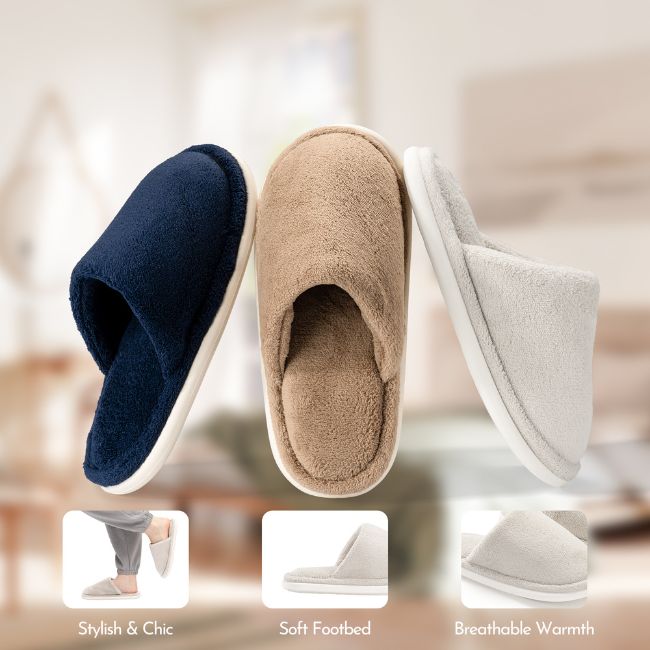 PLUSH INDOOR SLIPPERS WITH SOFT FLEECE LINING - THICK CUSHION, ANTI-SLIP SOLE