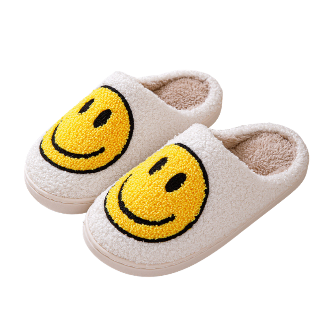 THE CLOUDIES | HAPPY FACE SMILEY SLIPPERS - COZY PLUSH WINTER HOUSE SHOES FOR COUPLES