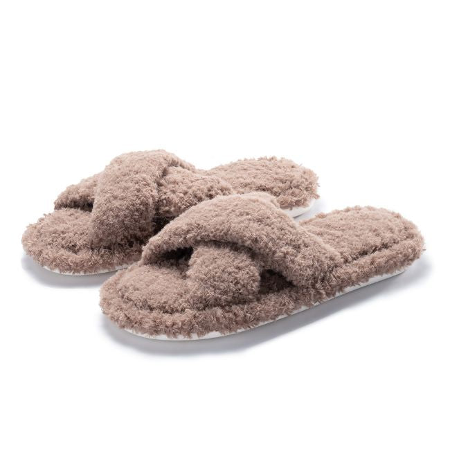 CRISS CROSS FLUFFY SLIPPERS WITH THICK NON SLIP SOLE FOR COZY INDOOR COMFORT