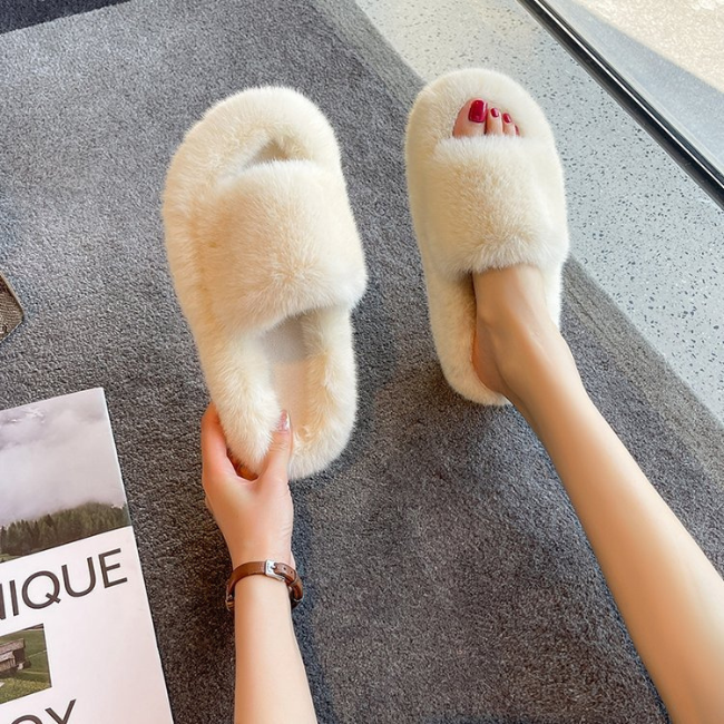 The Cloudies US | Winter Fuzzy Cross-Band Slippers for Women