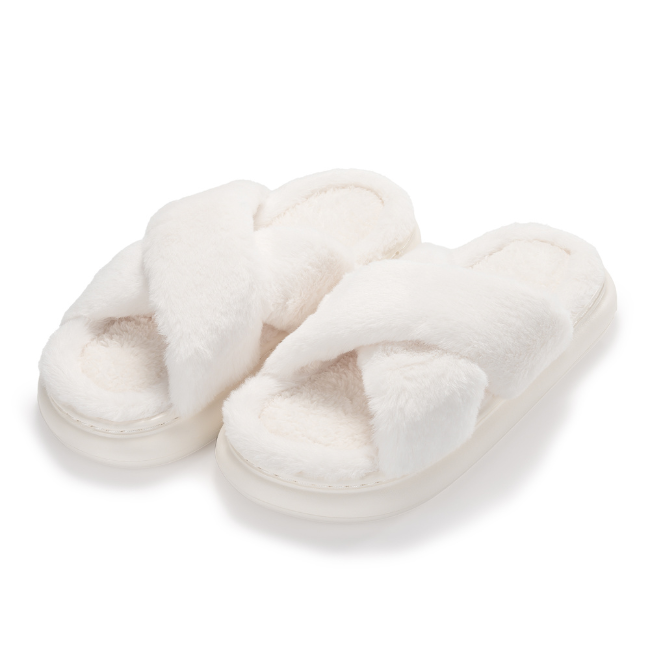 CRISS-CROSS PLUSH SLIPPERS, BREATHABLE WARMTH & COMFY NON-SLIP THICK SOLE