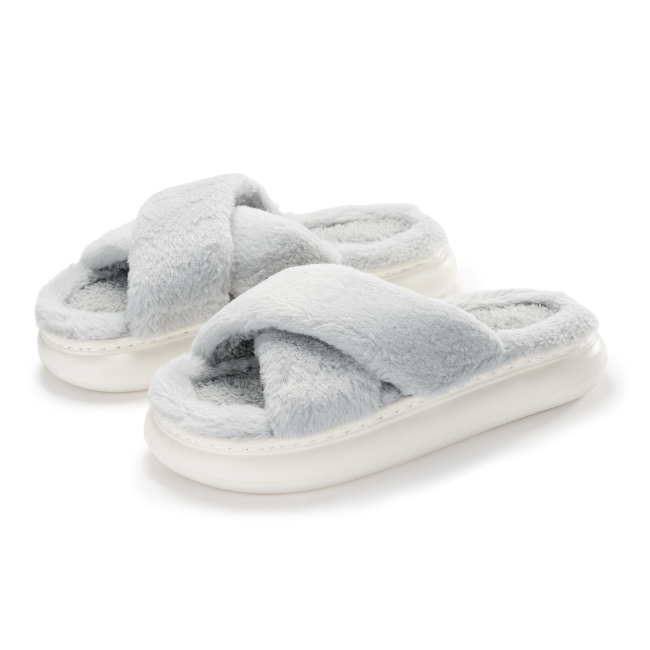 CRISS-CROSS PLUSH SLIPPERS, BREATHABLE WARMTH & COMFY NON-SLIP THICK SOLE
