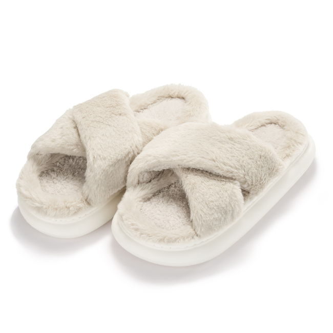CRISS-CROSS PLUSH SLIPPERS, BREATHABLE WARMTH & COMFY NON-SLIP THICK SOLE