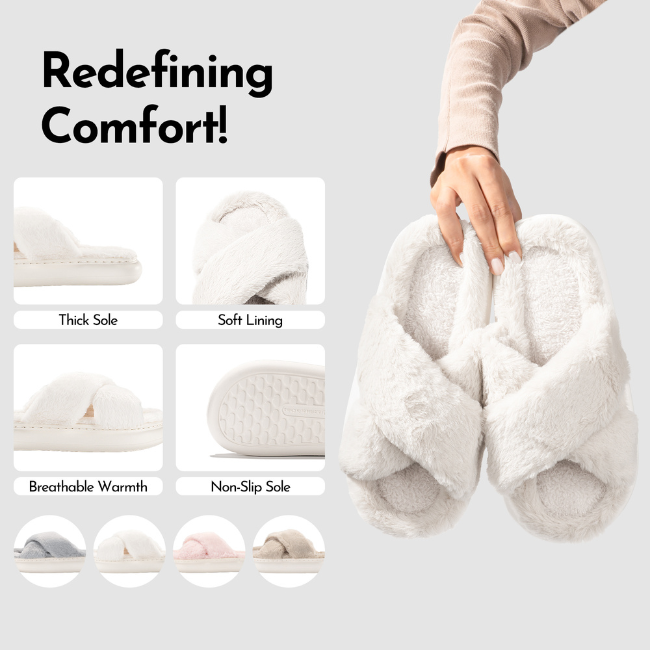 CRISS-CROSS PLUSH SLIPPERS, BREATHABLE WARMTH & COMFY NON-SLIP THICK SOLE