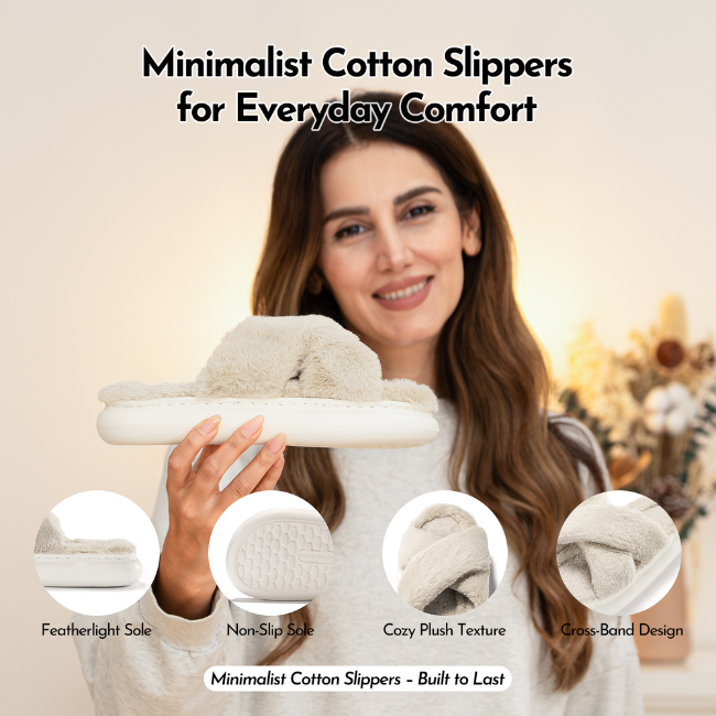 CRISS-CROSS PLUSH SLIPPERS, BREATHABLE WARMTH & COMFY NON-SLIP THICK SOLE