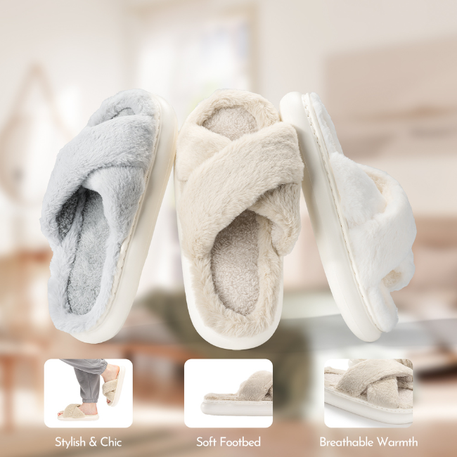 CRISS-CROSS PLUSH SLIPPERS, BREATHABLE WARMTH & COMFY NON-SLIP THICK SOLE