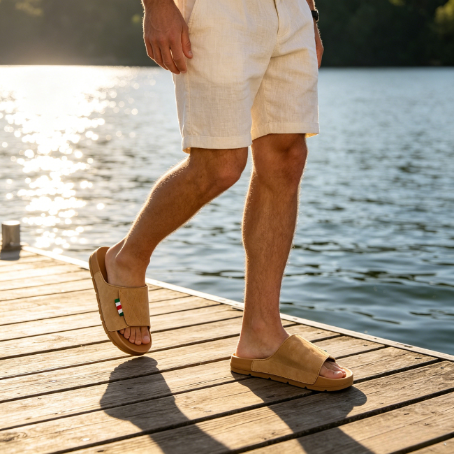 THE CLOUDIES | MEN'S SUMMER CORK SLIDES - LIGHTWEIGHT WATERPROOF BEACH SLIPPERS