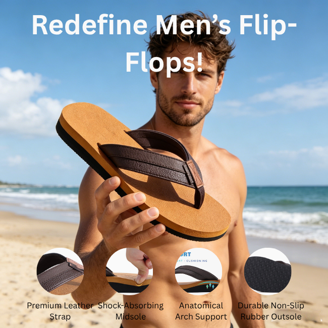 THE CLOUDIES | MEN'S ORTHOPEDIC LEATHER FLIP FLOPS - SUPPORTIVE BEACH SANDALS