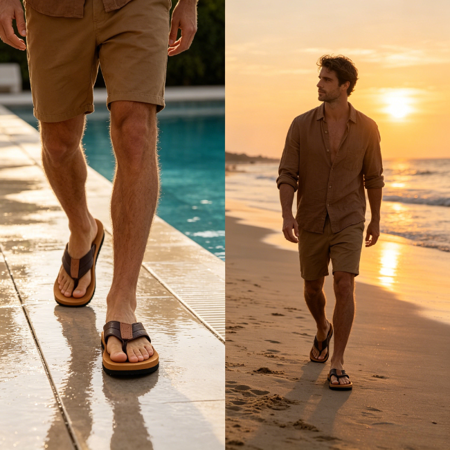 THE CLOUDIES | MEN'S ORTHOPEDIC LEATHER FLIP FLOPS - SUPPORTIVE BEACH SANDALS