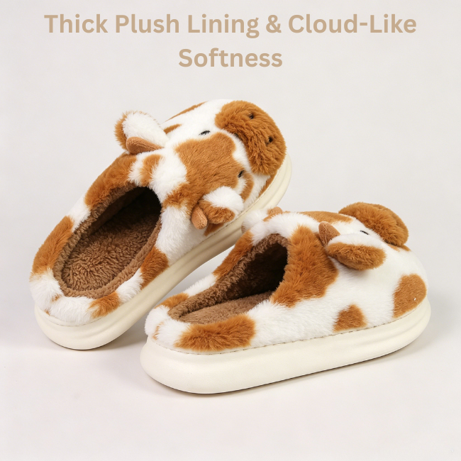 THE CLOUDIES | SPOTTED COW PLUSH WINTER SLIPPERS