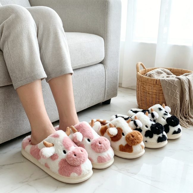 THE CLOUDIES | SPOTTED COW PLUSH WINTER SLIPPERS
