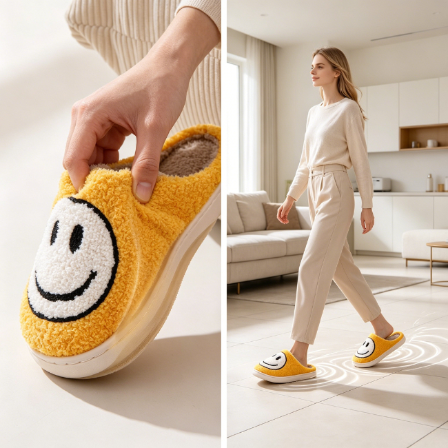 THE CLOUDIES | HAPPY FACE SMILEY SLIPPERS - COZY PLUSH WINTER HOUSE SHOES FOR COUPLES