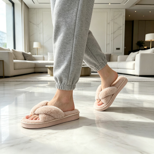 The Cloudies US | Winter Fuzzy Cross-Band Slippers for Women
