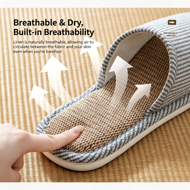 THE CLOUDIES | UNISEX NATURAL LINEN HOUSE SLIPPERS - BREATHABLE NON-SLIP LINEN SLIDES FOR SUMMER