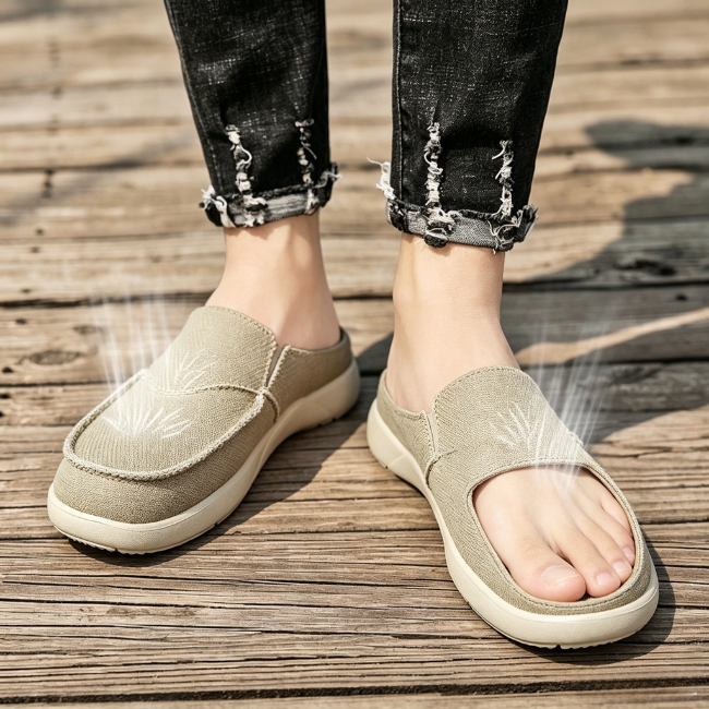THE CLOUDIES | MEN'S LIGHTWEIGHT CANVAS SLIP-ON MULES - BREATHABLE BACKLESS LOAFERS WITH EVA SOLE