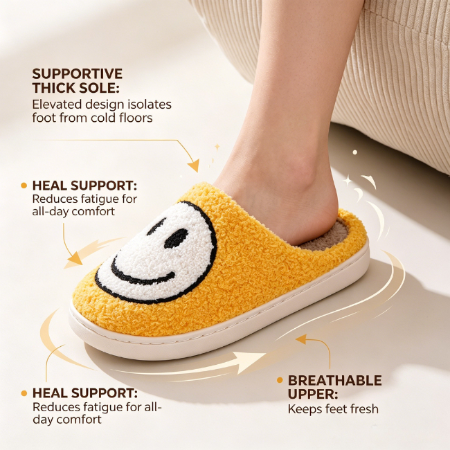 THE CLOUDIES | HAPPY FACE SMILEY SLIPPERS - COZY PLUSH WINTER HOUSE SHOES FOR COUPLES