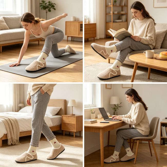 THE CLOUDIES | UNISEX FLEECE-LINED INDOOR SLIPPER SHOES - COZY BAREFOOT SLIPPER SOCKS WITH RUBBER SOLE