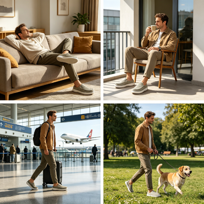 THE CLOUDIES | MEN'S LIGHTWEIGHT CANVAS SLIP-ON MULES - BREATHABLE BACKLESS LOAFERS WITH EVA SOLE