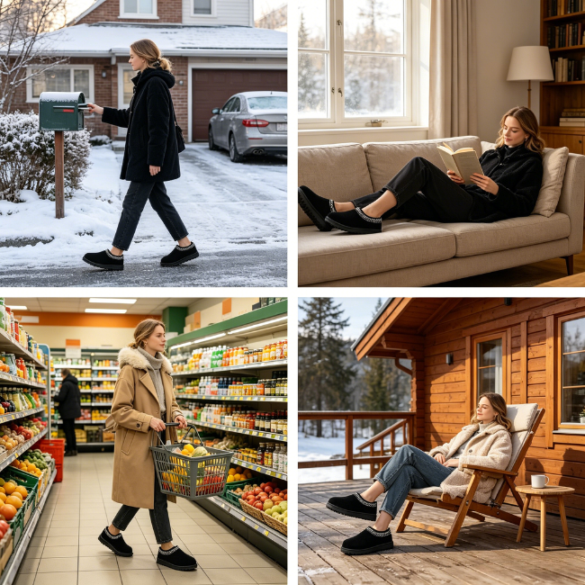 THE CLOUDIES | PLATFORM SHEARLING CLOGS - WARM FLEECE LINING SLIP-ON WINTER SLIPPERS FOR WOMEN