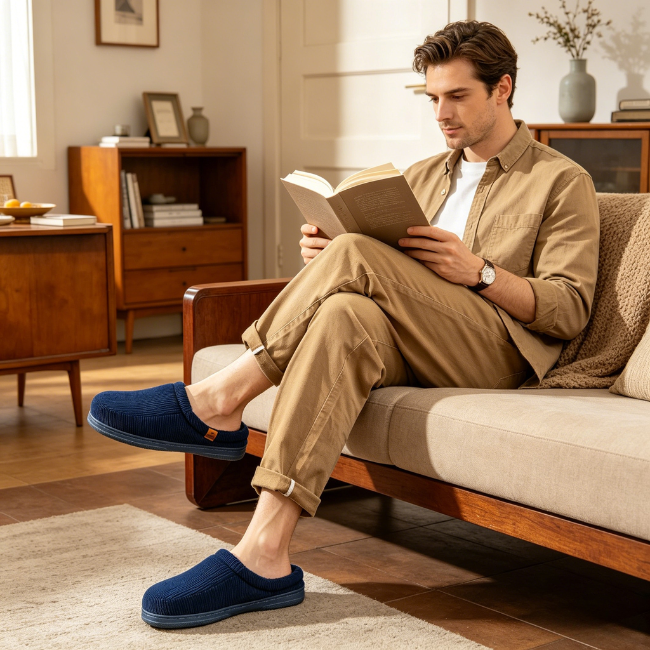 THE CLOUDIES | MEN'S CLASSIC CORDUROY WINTER SLIPPERS WITH DEEP MEMORY FOAM