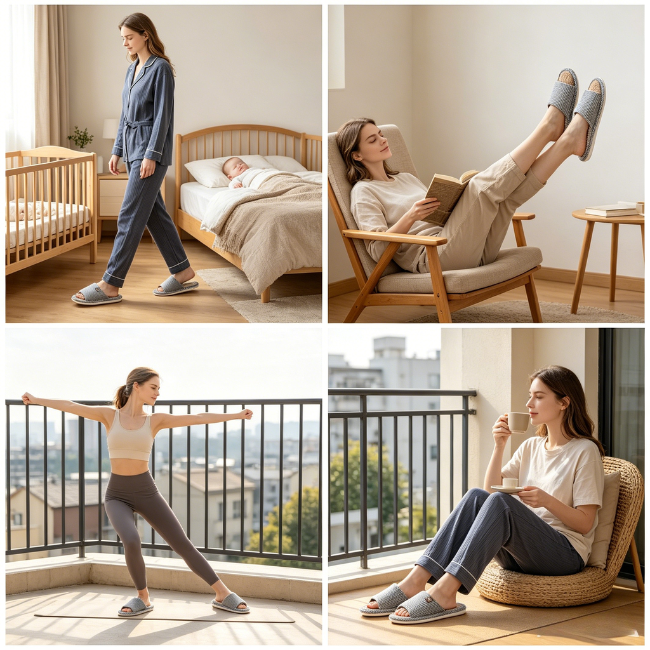 THE CLOUDIES | UNISEX NATURAL LINEN HOUSE SLIPPERS - BREATHABLE NON-SLIP LINEN SLIDES FOR SUMMER