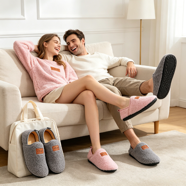 THE CLOUDIES | UNISEX SLIP-ON WINTER SLIPPERS - COZY PLUSH & FLEXIBLE RUBBER SOLE