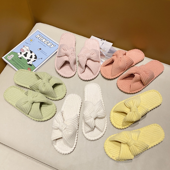 The Cloudies US | Women's Cute Bowknot Cotton Linen Cross Strap House Slippers