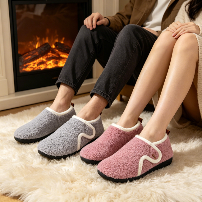 THE CLOUDIES | UNISEX FLEECE-LINED INDOOR SLIPPER SHOES - COZY BAREFOOT SLIPPER SOCKS WITH RUBBER SOLE