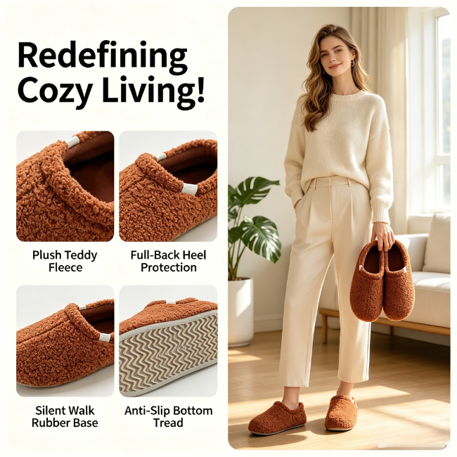 The Cloudies US | Unisex Teddy Fleece Full Back Cozy Indoor Slippers