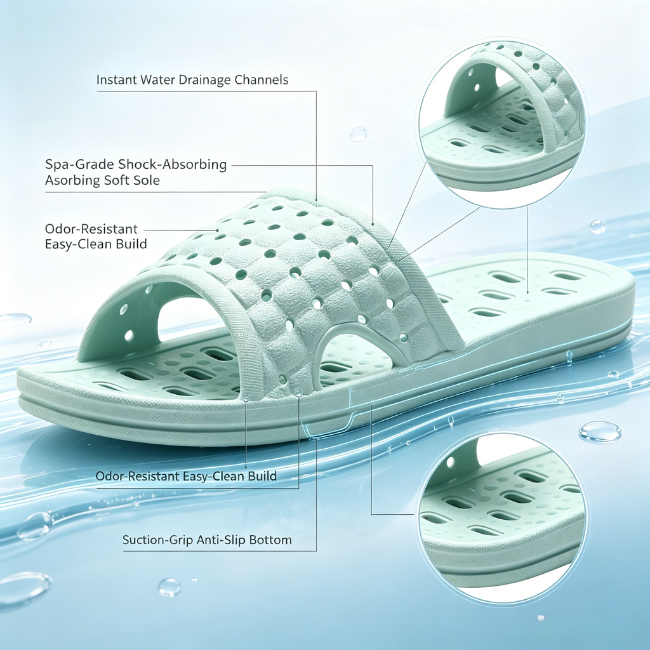 The Cloudies US | Women's Anti-Slip Shower Slippers - Quick-Drying Gym Bathroom Slides